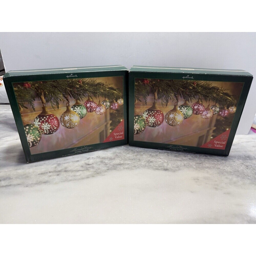 2005 Hallmark Illuminations Snowflake Snowballs Set Of 2 Christmas Ornaments